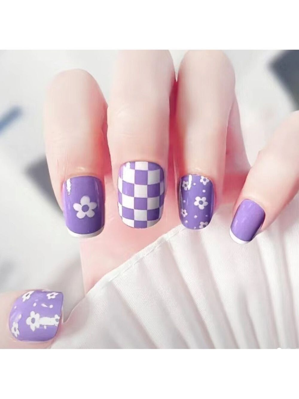 Purple Checkout - Nail Junkie - full artificial nail set